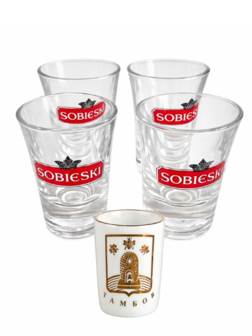 Sobieski - Tambov Shot Glasses – Set of 4 + 1 Branded Barware Collectible